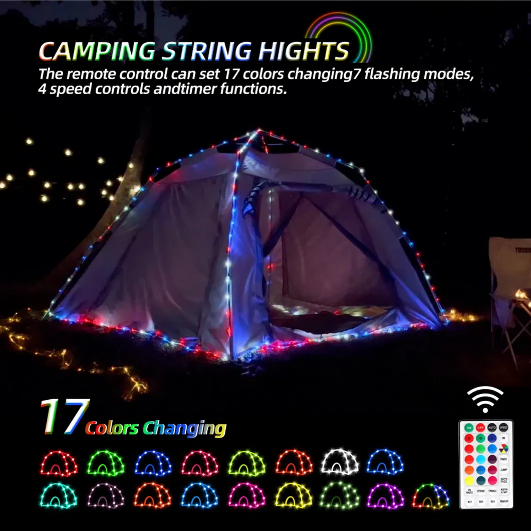 Luzes de Cordão para Barraca de Camping, Alimentadas por Bateria com Controle Remoto
