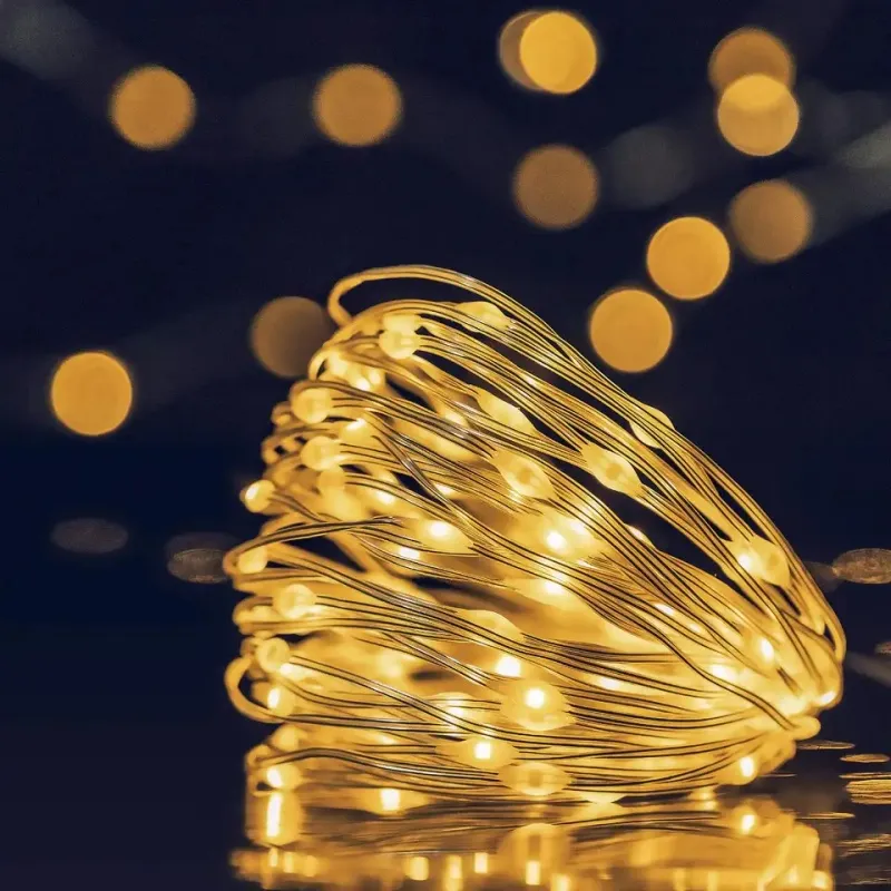 Iluminação de Natal em Cordão de Luzes LED Solar à Prova d'Água Quente Branca para Decoração de Fadas