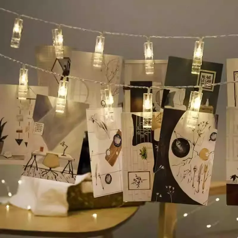 Iluminação de Cordão de Luzes de Fada com Clips de Foto Transparentes