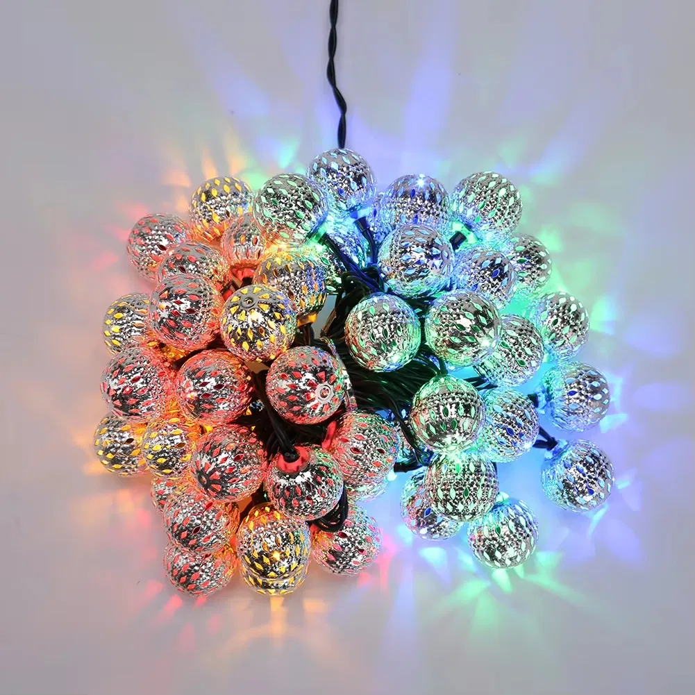 Luzes de Natal em forma de bola marroquina com LED, case de bateria, decoração romântica em ferro forjado