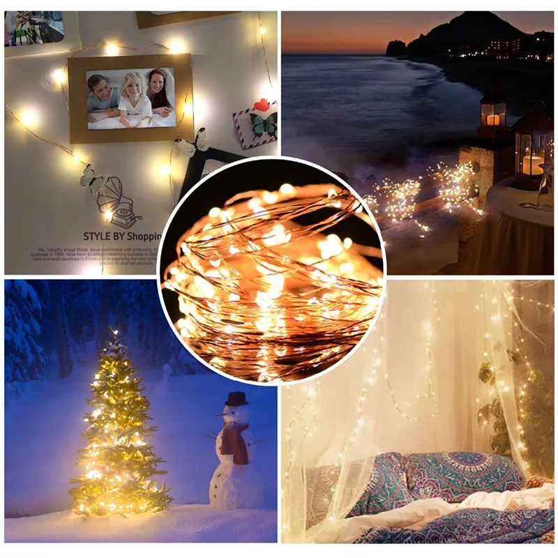Fitas de Luz LED a Bateria para Decoração de Natal, Festa e Jardim