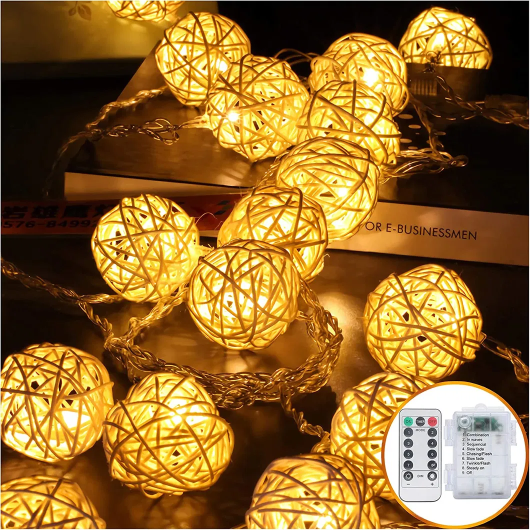 20LEDs Luzes de Fada LED Branco Quente com Bolas de Rattan Guirlanda Cadeia Decoração de Natal para Árvore