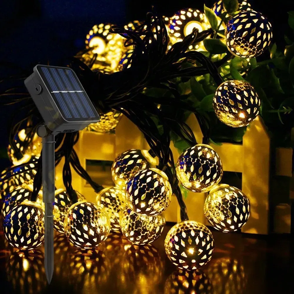 Luzes de Natal em forma de bola marroquina com LED, case de bateria, decoração romântica em ferro forjado