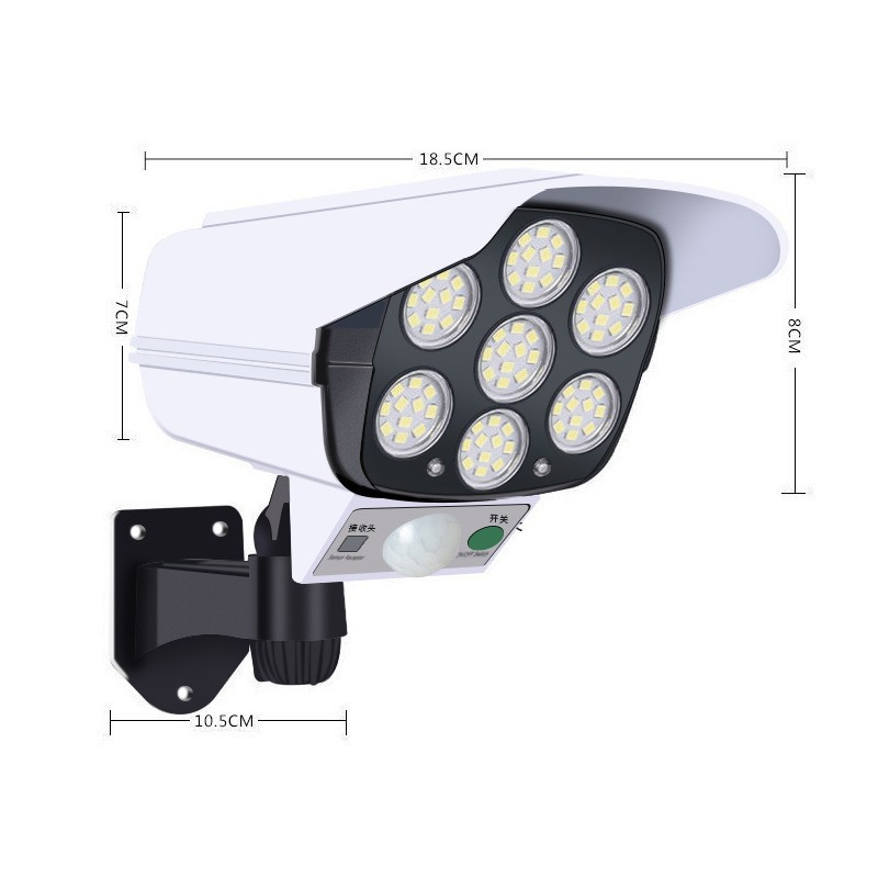 Novo IP65 À Prova D'Água 77 Câmera de Segurança Falsa com Sensor de LED Luz Solar de Movimento Lâmpada de Jardim Solar ao Ar Livre Holofote de Rua