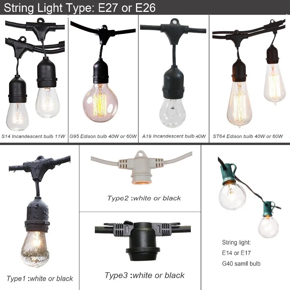 Luzes de Cordão LED Vintage Edison à Prova de Quebra Luzes Solares para Pátio de Quintal