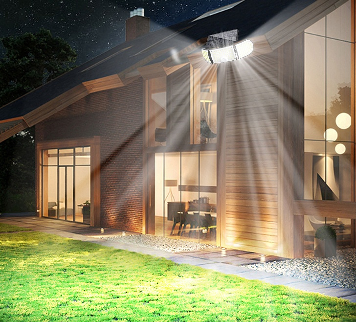 Luzes de Jardim Solares para Exterior de Alta Brilho IP65 À Prova d'Água 3 Cabeçotes com Ângulo Ajustável Sensor de Movimento Luz de Parede Solar LED