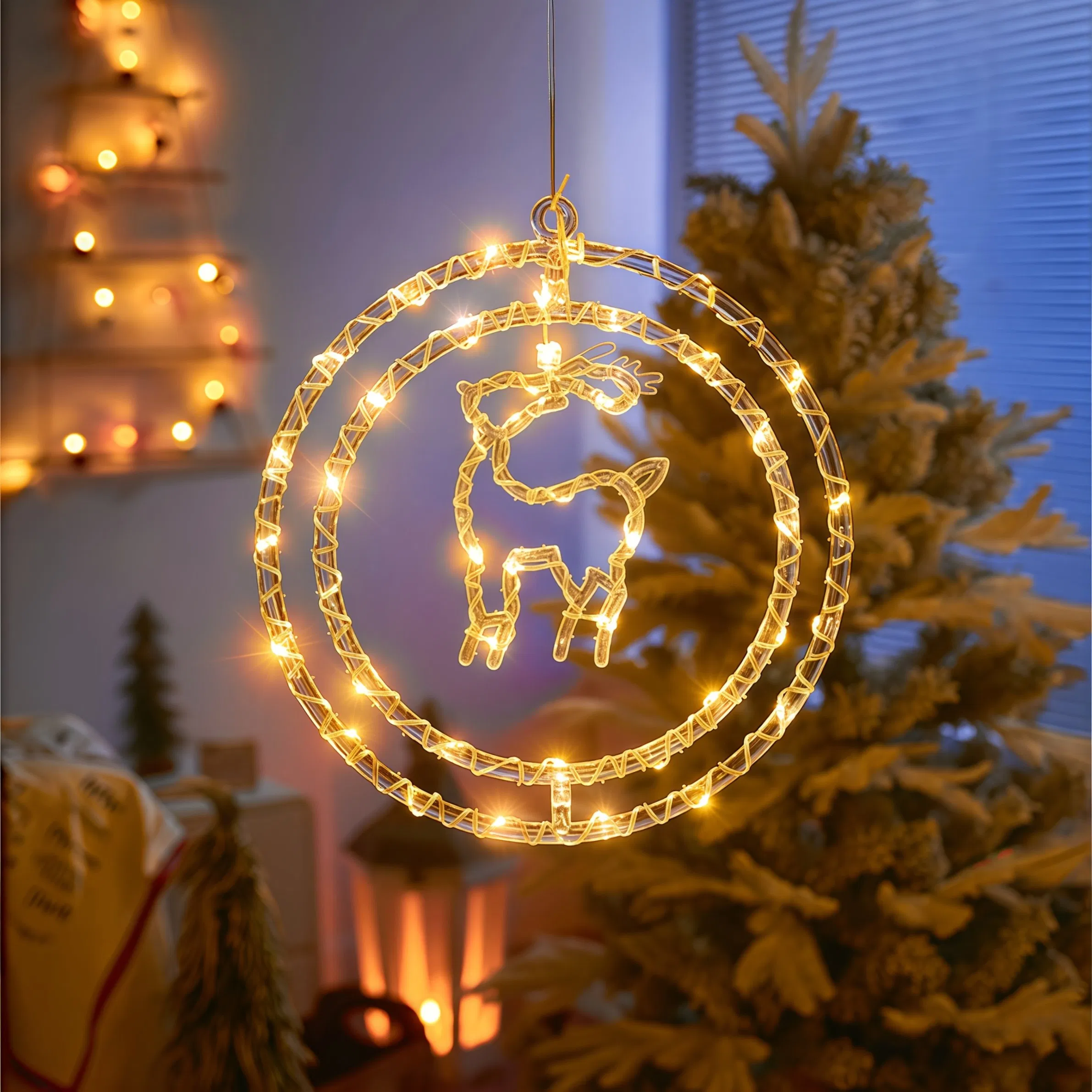 2-Color Luzes de Natal em Cordão LED Rotativas Alimentadas por Bateria