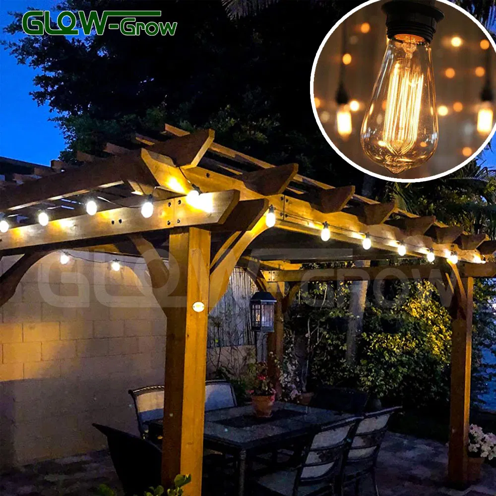 Luzes de Cordão LED Solar com Lâmpadas Edison Vintage para Decoração de Jardim e Casa ao Ar Livre