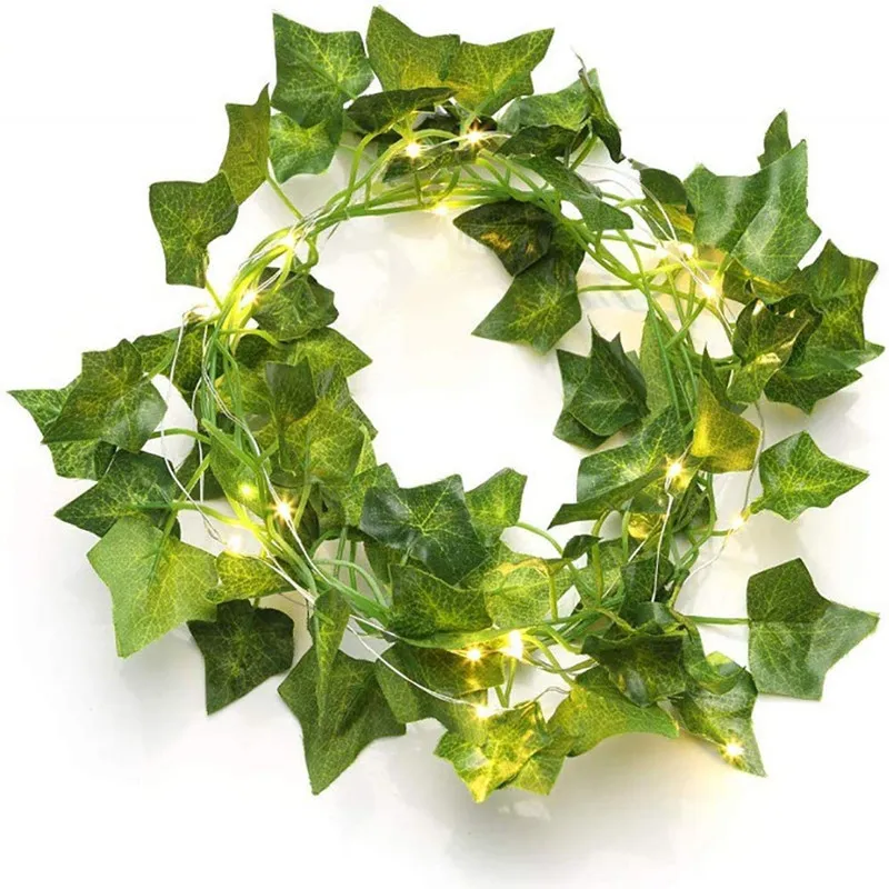 Luzes de Fada de Fio de Cobre com Folhas de Hera Verde Artificial Alimentadas por Bateria Solar para Decoração de Jardim, Pátio, Casamento e Natal