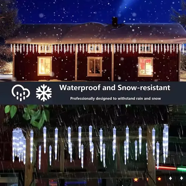 Luzes de Efeito de Queda de Neve - Luzes de Tubo de Chuva, Natal, Luzes de Gelo LED Cristal com Bateria para Exterior