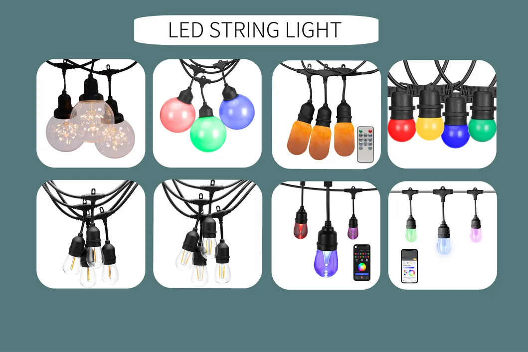 24-Light Interno Externo 25 FT. Luz de Cordão com S14 Lâmpadas LED de Filamento Duplo Iluminação de Férias