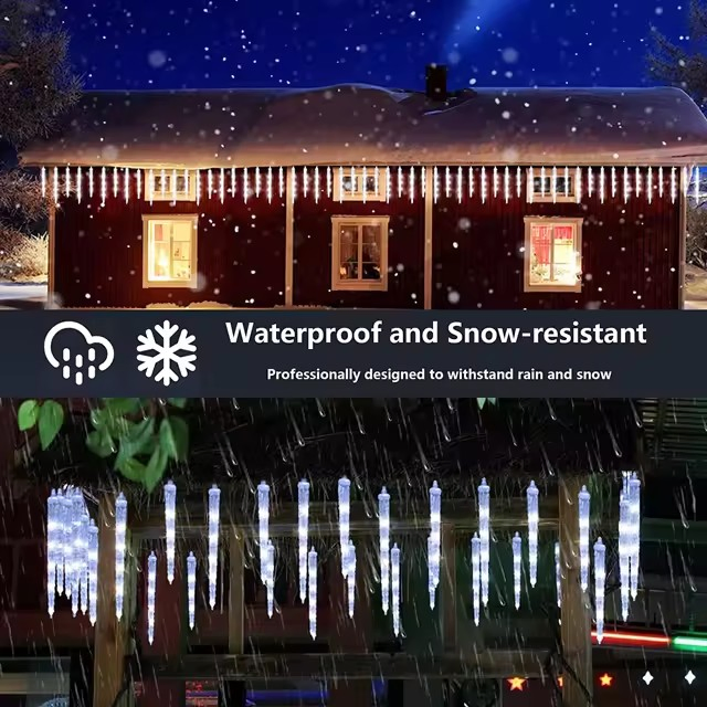 Luzes de Efeito de Queda de Neve - Luzes de Tubo de Chuva, Natal, Luzes de Gelo LED Cristal com Bateria para Exterior