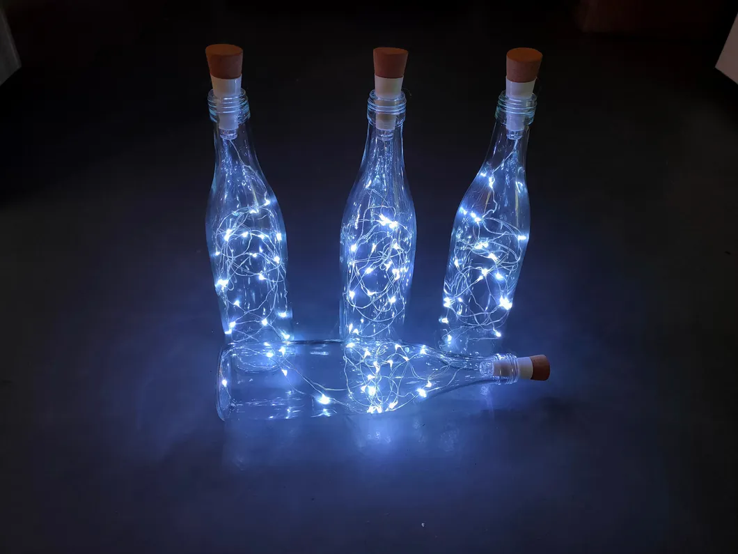 2m Luzes de Cordão 20PCS LED Branco Quente Festa Natal Decoração Casamento Alimentado por Baterias Carregamento USB Luz de Garrafa de Vinho