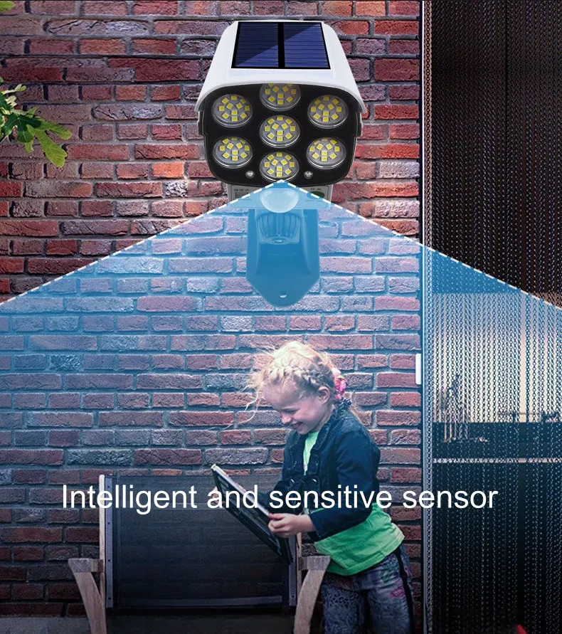 Novo IP65 À Prova D'Água 77 Câmera de Segurança Falsa com Sensor de LED Luz Solar de Movimento Lâmpada de Jardim Solar ao Ar Livre Holofote de Rua