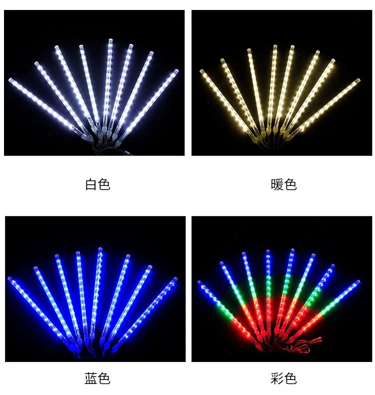 30cm/50cm Luzes de Chuva de Meteoros LED 8 Tubos de Fita para Natal