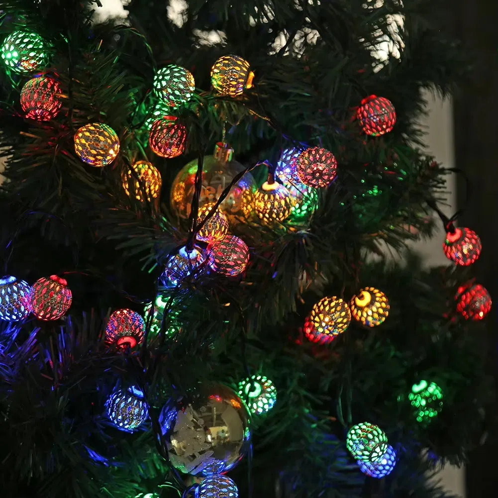 Luzes de Natal em forma de bola marroquina com LED, case de bateria, decoração romântica em ferro forjado