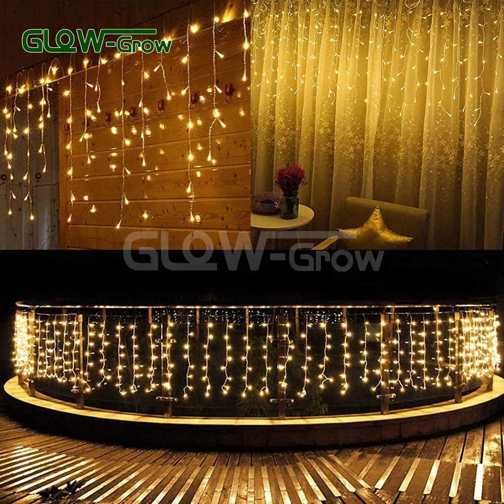Luz de Fada Icicle LED Conectável à Prova d'Água Branco Quente IP65 para Decoração de Casa e Jardim ao Ar Livre durante as Festas
