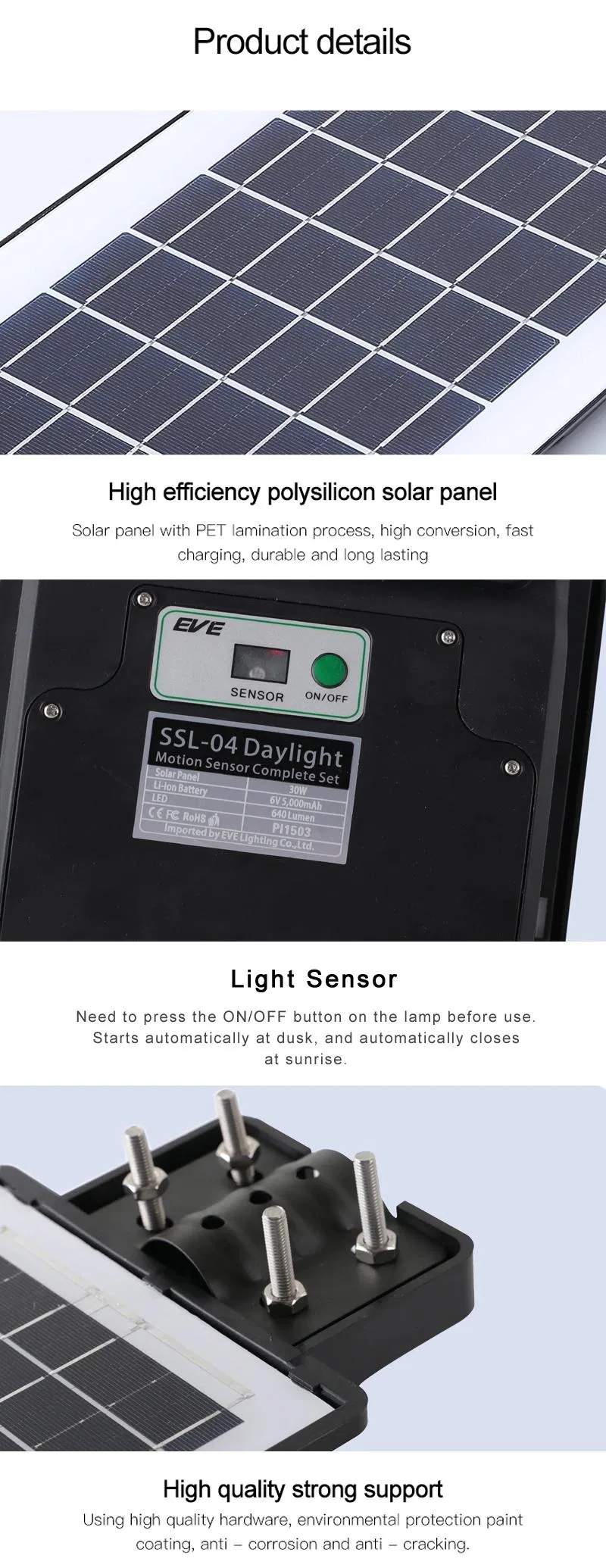 Iluminação de Segurança com Sensor de Movimento à Prova d'Água LED para Jardim Luzes de Rua Solares Externas