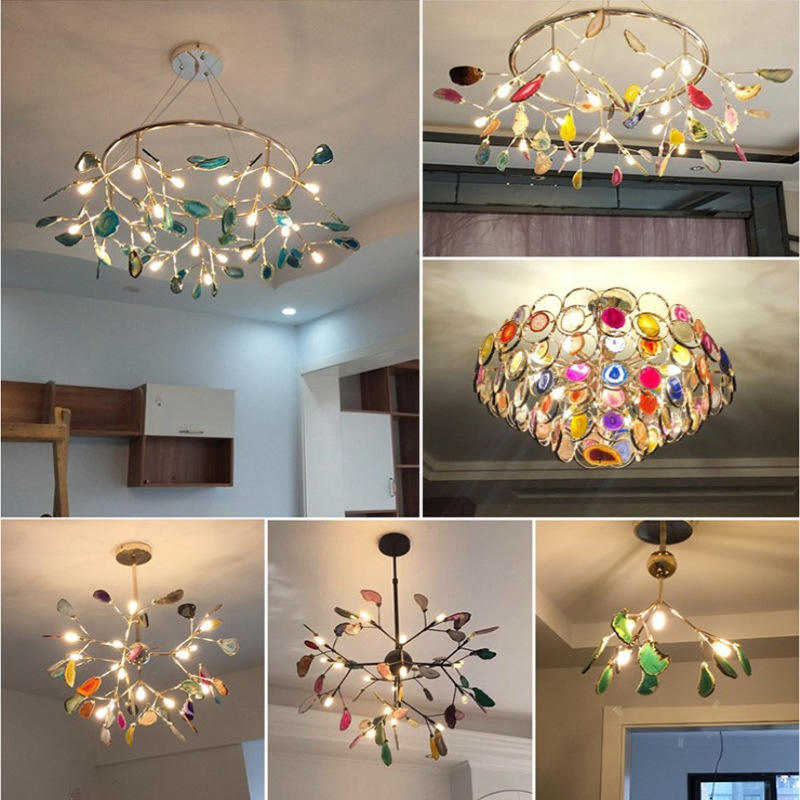 Novo Hotel de Moda Lobby Escadaria Decorativa Quarto Designer Luminária Pendente Vaga-lume Lustre de Ágata Luminária de Vidro
