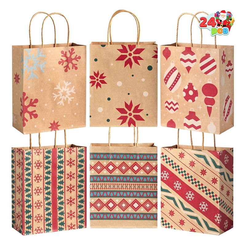 Bolsas de presente de papel de Natal feitas à mão coloridas com ornamentos de Papai Noel para decoração de varanda