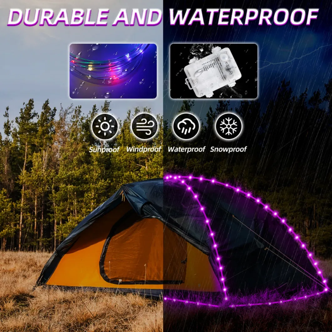 Luzes de Cordão para Barraca de Camping, Alimentadas por Bateria com Controle Remoto