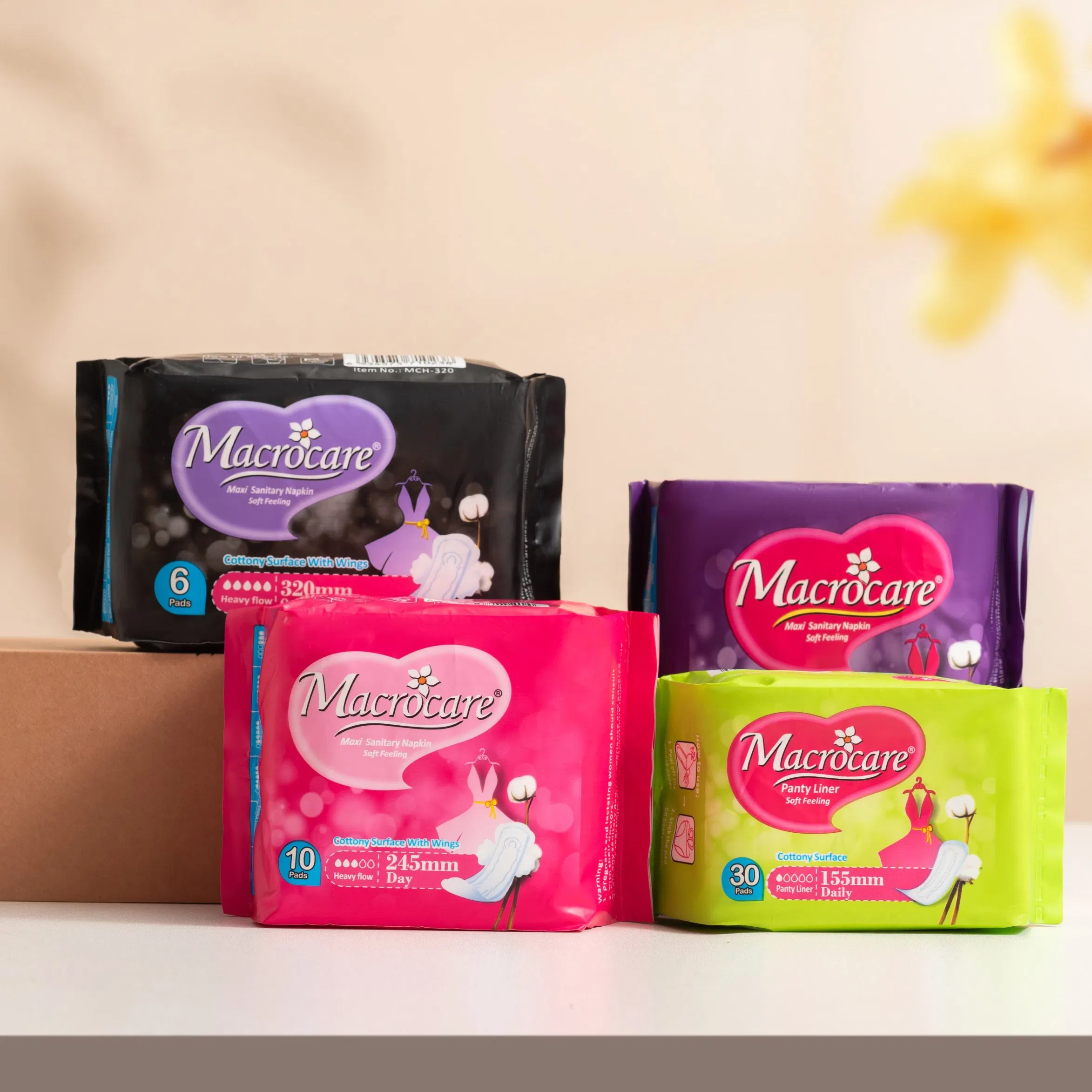 Fabricante de toallas sanitarias desechables de algodón maxi para mujeres Macrocare