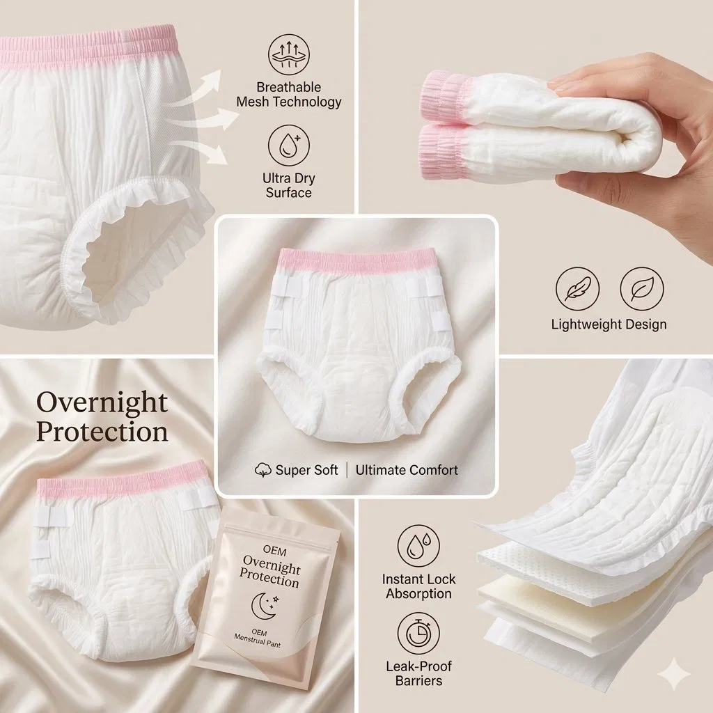 Ropa interior menstrual de cintura baja OEM ODM, ultra delgada, suave, transpirable y de alta absorción