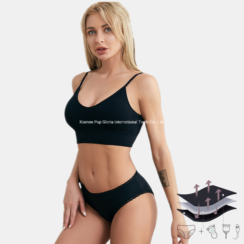 Intiflower 88036 Mayorista Mujeres Seguridad Impermeable 4 Capa Alta Absorbencia Bragas Menstruales de Encaje para Período Bragas de Seguridad