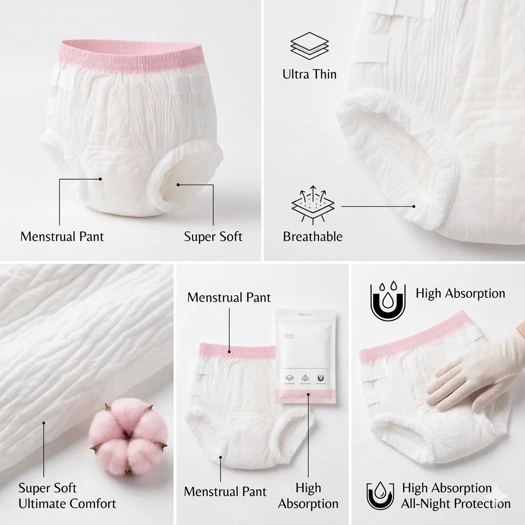 Ropa interior menstrual de cintura baja OEM ODM, ultra delgada, suave, transpirable y de alta absorción