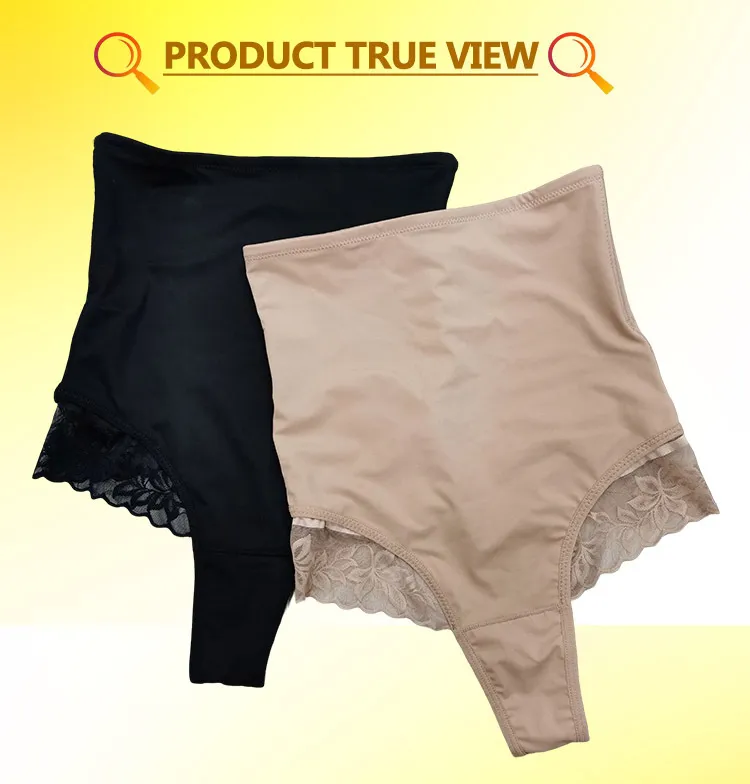 Pantalones moldeadores de cintura alta con acentos de encaje y espalda en T para el posparto