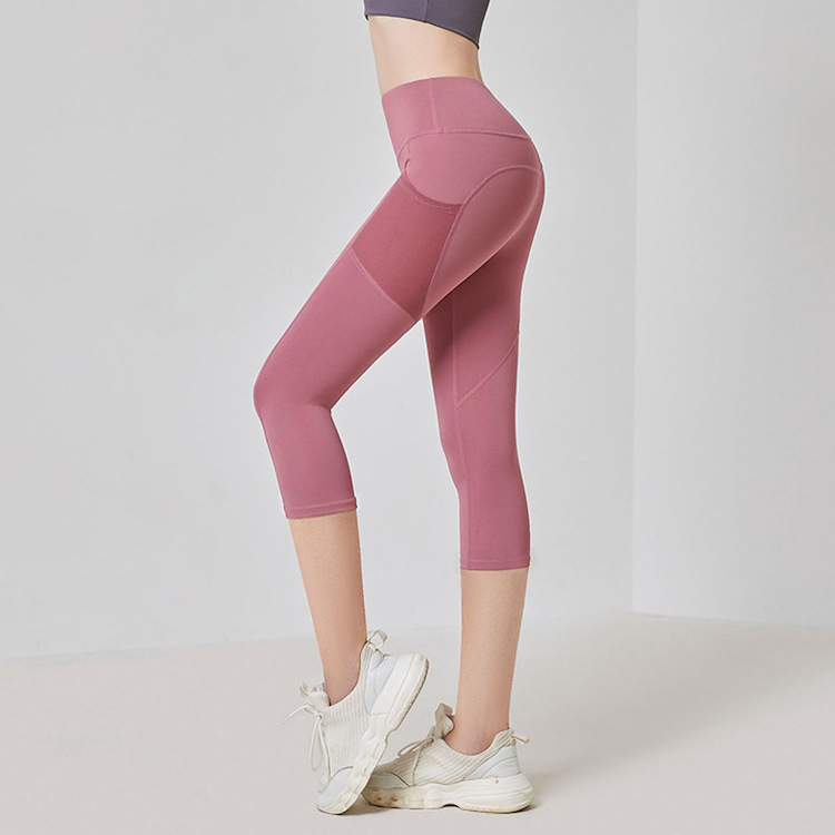 Nuevos leggings de fitness atlético con bolsillos de malla, mujeres prime; S cintura alta 3/4 pantalones de yoga capri para ciclismo, jogging, senderismo