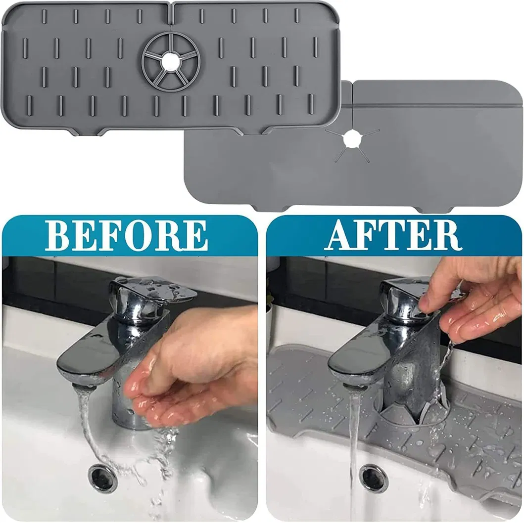 Tapete de silicona para cocina y baño - Bandeja para goteo de grifo con asa para fácil colocación