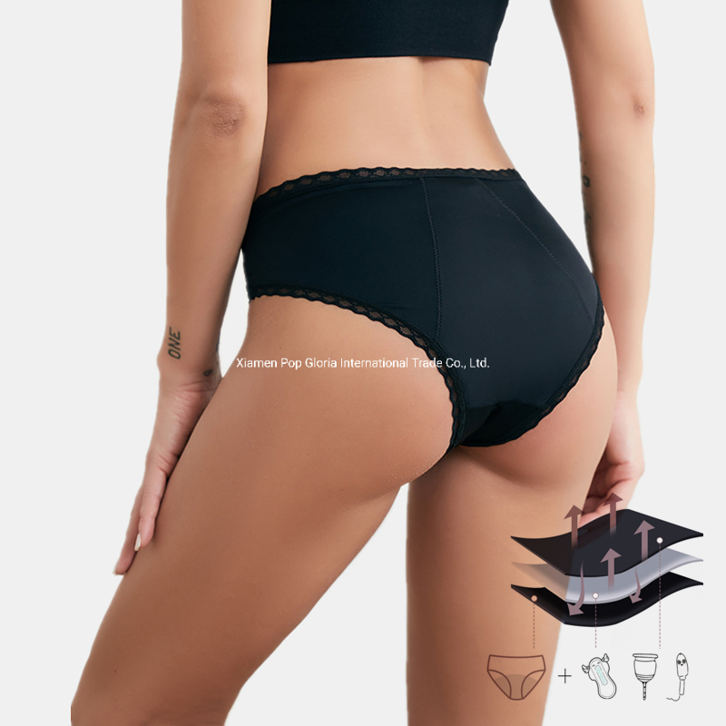 Intiflower 88036 Mayorista Mujeres Seguridad Impermeable 4 Capa Alta Absorbencia Bragas Menstruales de Encaje para Período Bragas de Seguridad