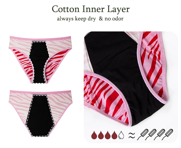 Ropa interior desechable a prueba de fugas para el período menstrual de mujeres, bragas nocturnas al por mayor de bambú 4 capa MID-Brief para mujeres personalizadas