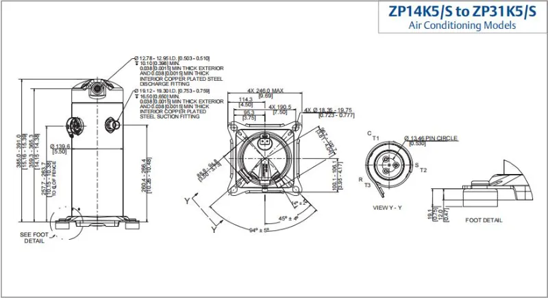 2.4HP 29000BTU Serie Zp Zp29K5e-Pfv-522 Compresor de desplazamiento para aire acondicionado