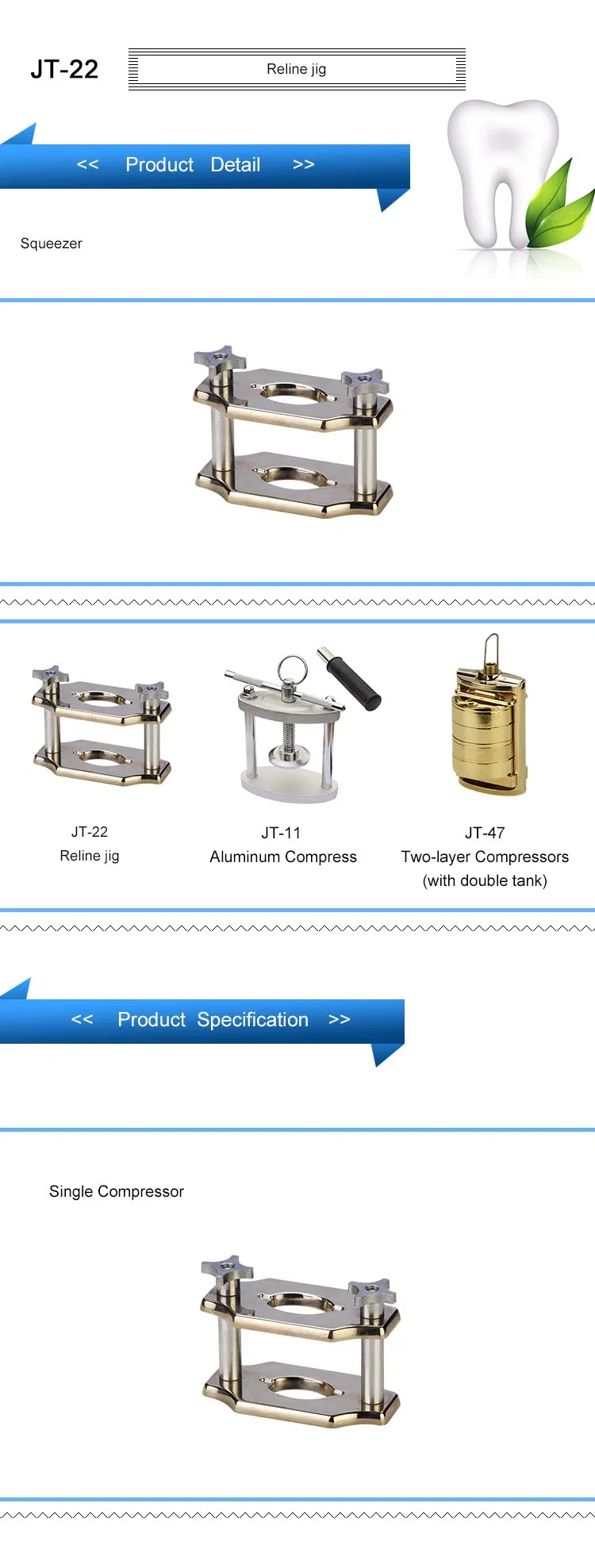 Abrazadera dental de compresión simple para frasco de dentadura