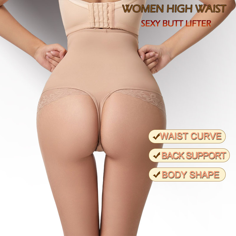 Pantalones moldeadores de cintura alta con acentos de encaje y espalda en T para el posparto