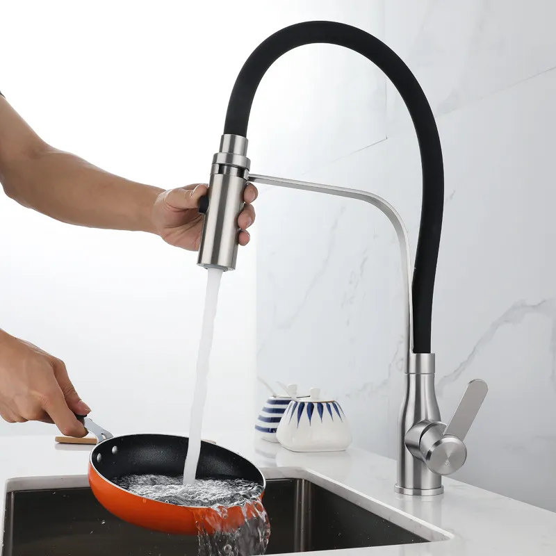 Grifo de cocina de bronce negro al por mayor, multifuncional, con doble manija, mezclador, rotación, grifo de filtro purificador extraíble
