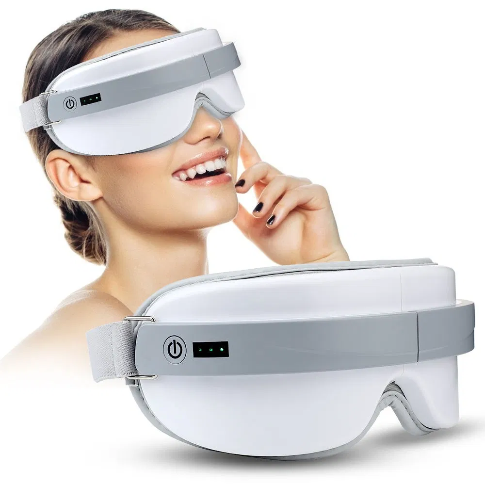 Masajeador ocular eléctrico con vibración y compresa caliente, dispositivo habilitado para música relajante para el alivio de la fatiga