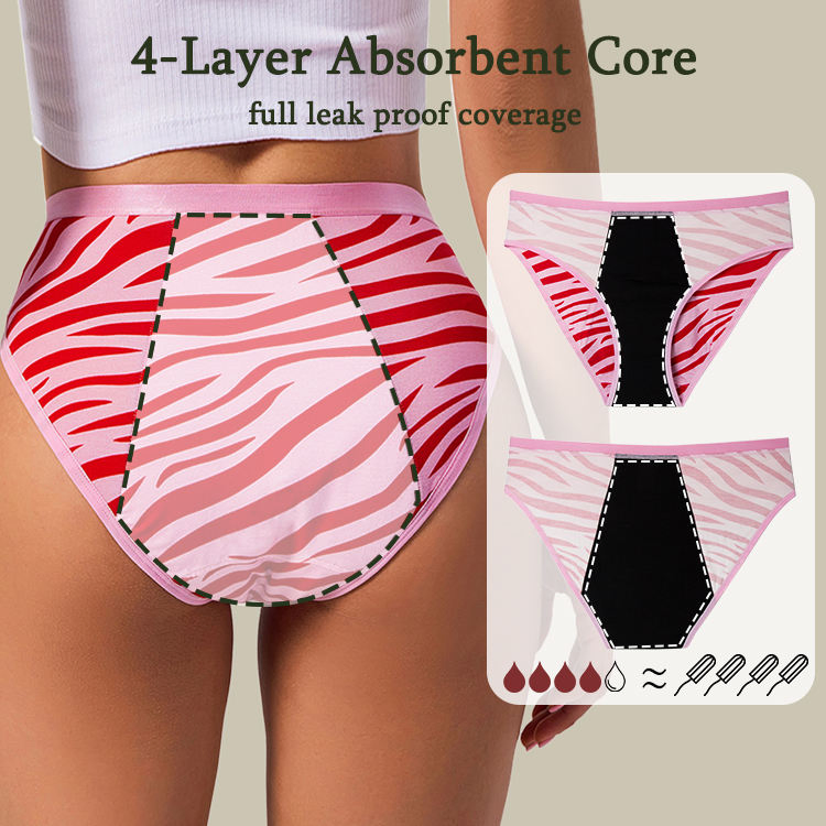 Ropa interior desechable a prueba de fugas para el período menstrual de mujeres, bragas nocturnas al por mayor de bambú 4 capa MID-Brief para mujeres personalizadas
