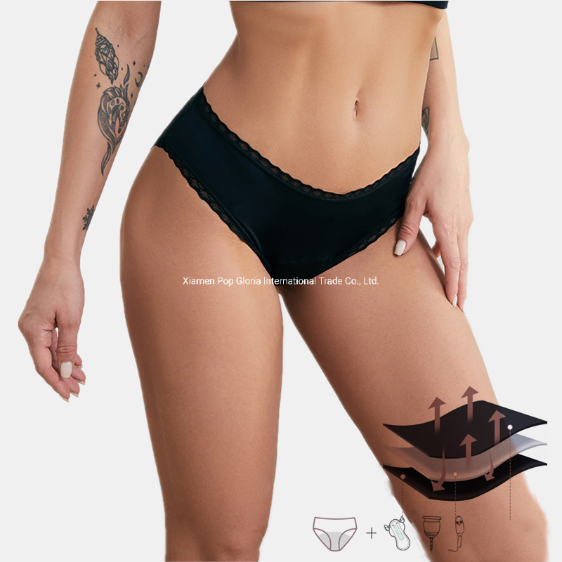 Intiflower 88036 Mayorista Mujeres Seguridad Impermeable 4 Capa Alta Absorbencia Bragas Menstruales de Encaje para Período Bragas de Seguridad