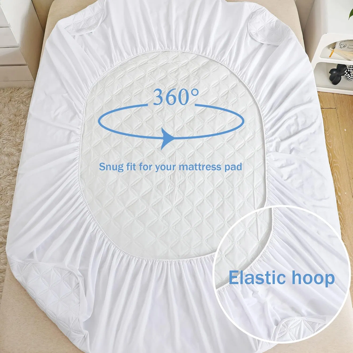 Protector de colchón impermeable blanco 100% con elástico