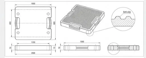 Plano dimensional de placa de soporte de grúa