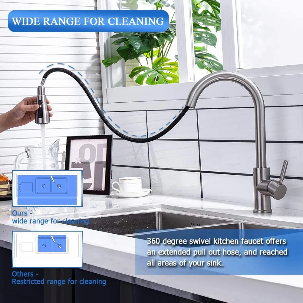 Grifo de cocina mezclador negro de acero inoxidable 360 extraíble para agua caliente y fría