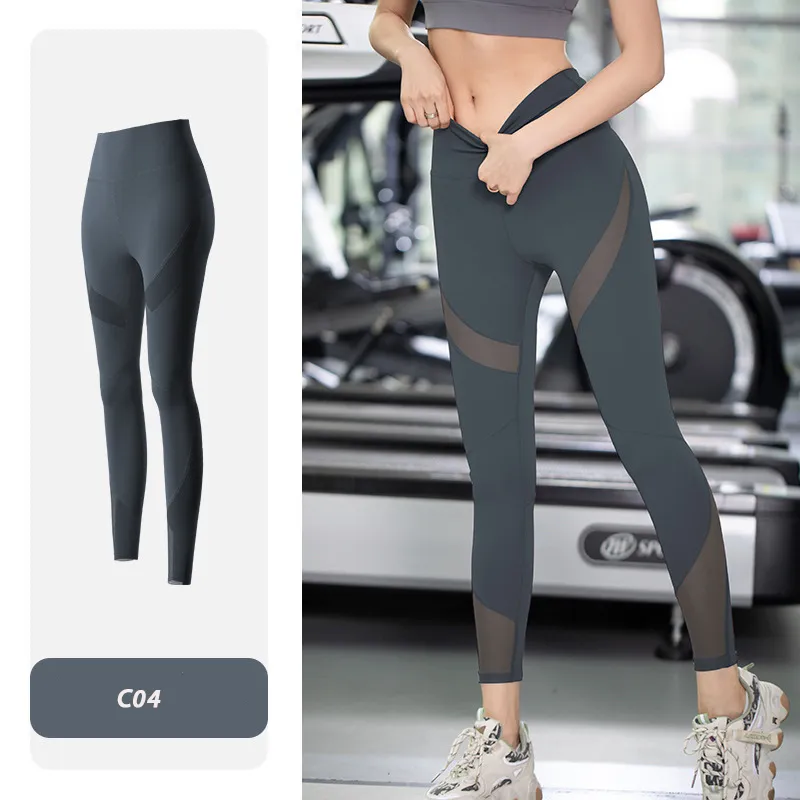 Mallas ajustadas moradas elásticas con inserciones de malla transparentes para entrenamiento, mallas de yoga para mujeres, personalización de logotipo de fábrica, pantalones de yoga que levantan el trasero, ropa deportiva de fitness