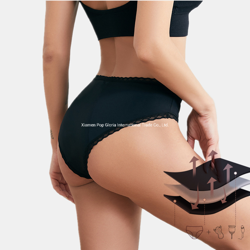 Intiflower 88036 Mayorista Mujeres Seguridad Impermeable 4 Capa Alta Absorbencia Bragas Menstruales de Encaje para Período Bragas de Seguridad