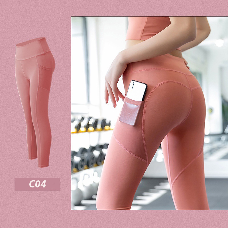 Pantalones de yoga de alta cintura para mujeres, activos y de venta al por mayor, color naranja, con bolsillos de malla para teléfono, leggings de gimnasio para entrenamiento casual, pantalones ajustados que levantan el trasero
