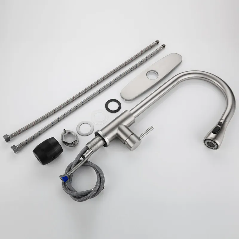 Grifo de cocina mezclador negro de acero inoxidable 360 extraíble para agua caliente y fría