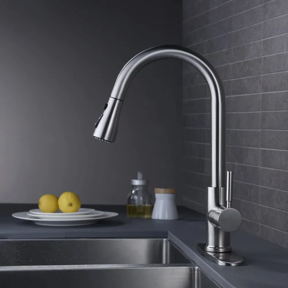 Grifo de cocina mezclador negro de acero inoxidable 360 extraíble para agua caliente y fría