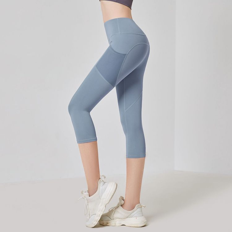 Nuevos leggings de fitness atlético con bolsillos de malla, mujeres prime; S cintura alta 3/4 pantalones de yoga capri para ciclismo, jogging, senderismo